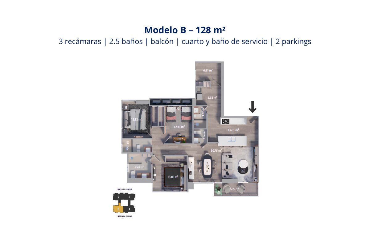 Modelo B – 128 m²